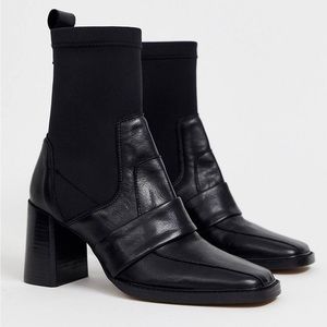 ASOS DESIGN Rhodes premium leather loafer sock boots in black